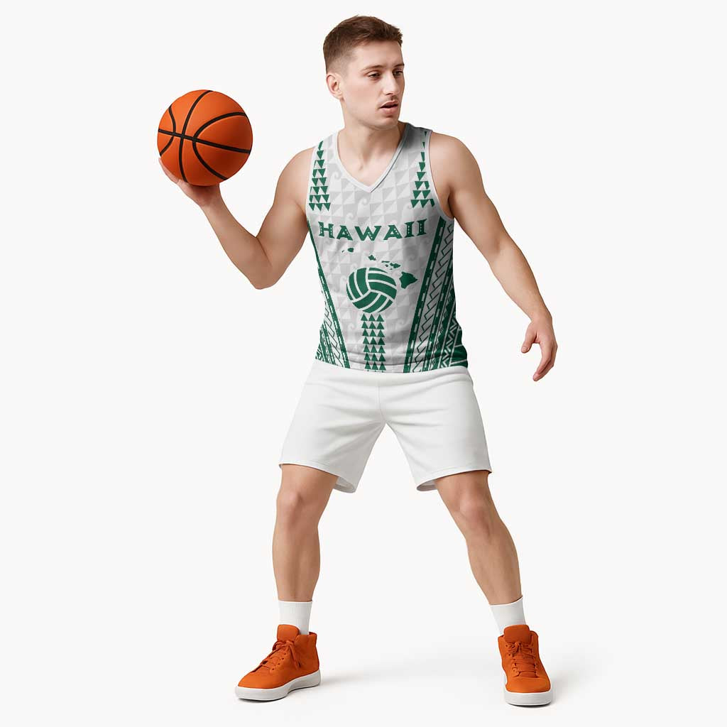 Polynesian Hawaii Volleyball Custom Basketball Jersey White Kakau with Map Motif LT9 - Polynesian Pride