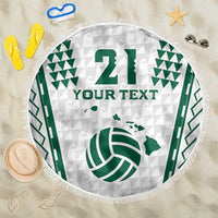 Polynesian Hawaii Volleyball Custom Beach Blanket White Kakau with Map Motif LT9 One Size 150cm White - Polynesian Pride