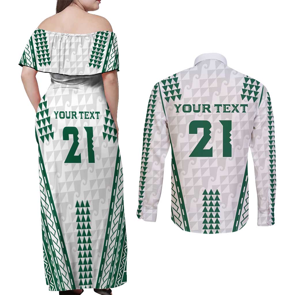 Polynesian Hawaii Volleyball Custom Couples Matching Off Shoulder Maxi Dress and Long Sleeve Button Shirt White Kakau with Map Motif LT9 - Polynesian Pride