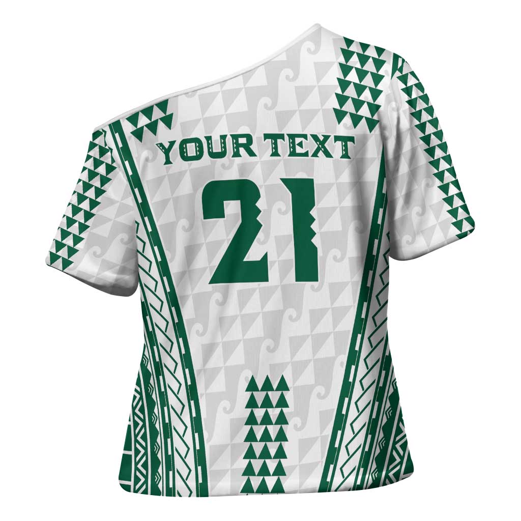 Polynesian Hawaii Volleyball Custom Cross Shoulder Shirt White Kakau with Map Motif LT9 - Polynesian Pride
