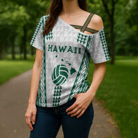 Polynesian Hawaii Volleyball Custom Cross Shoulder Shirt White Kakau with Map Motif LT9 - Polynesian Pride