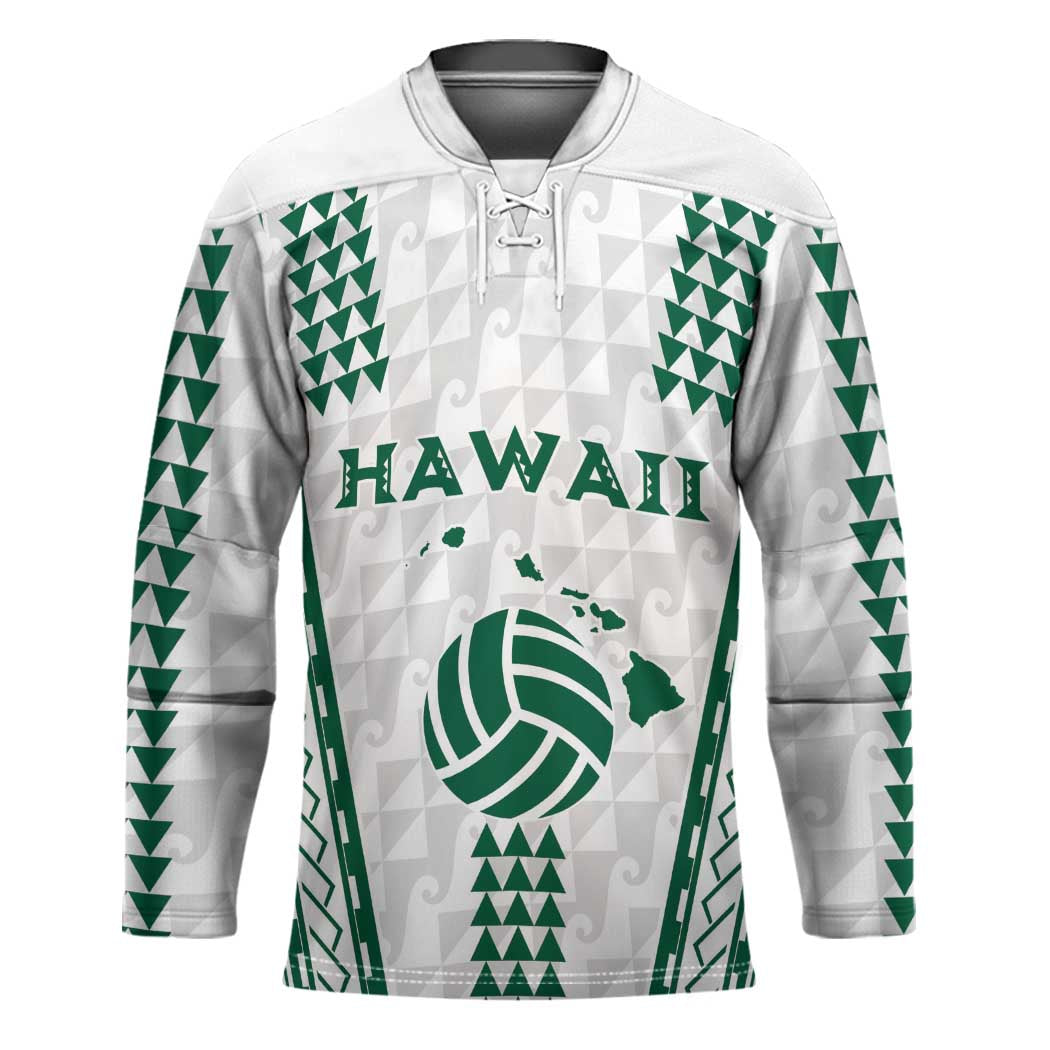 Polynesian Hawaii Volleyball Custom Hockey Jersey White Kakau with Map Motif LT9 Unisex White - Polynesian Pride