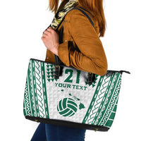 Polynesian Hawaii Volleyball Custom Leather Tote Bag White Kakau with Map Motif LT9 White - Polynesian Pride