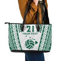 Polynesian Hawaii Volleyball Custom Leather Tote Bag White Kakau with Map Motif LT9 - Polynesian Pride