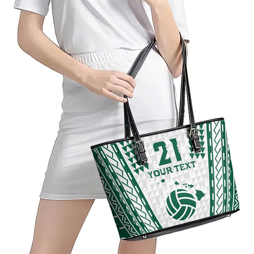 Polynesian Hawaii Volleyball Custom Leather Tote Bag White Kakau with Map Motif LT9 - Polynesian Pride