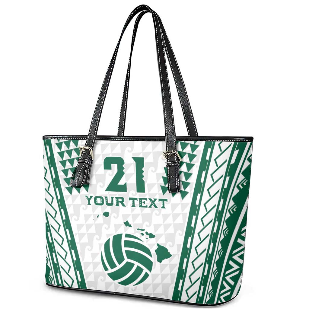 Polynesian Hawaii Volleyball Custom Leather Tote Bag White Kakau with Map Motif LT9 - Polynesian Pride