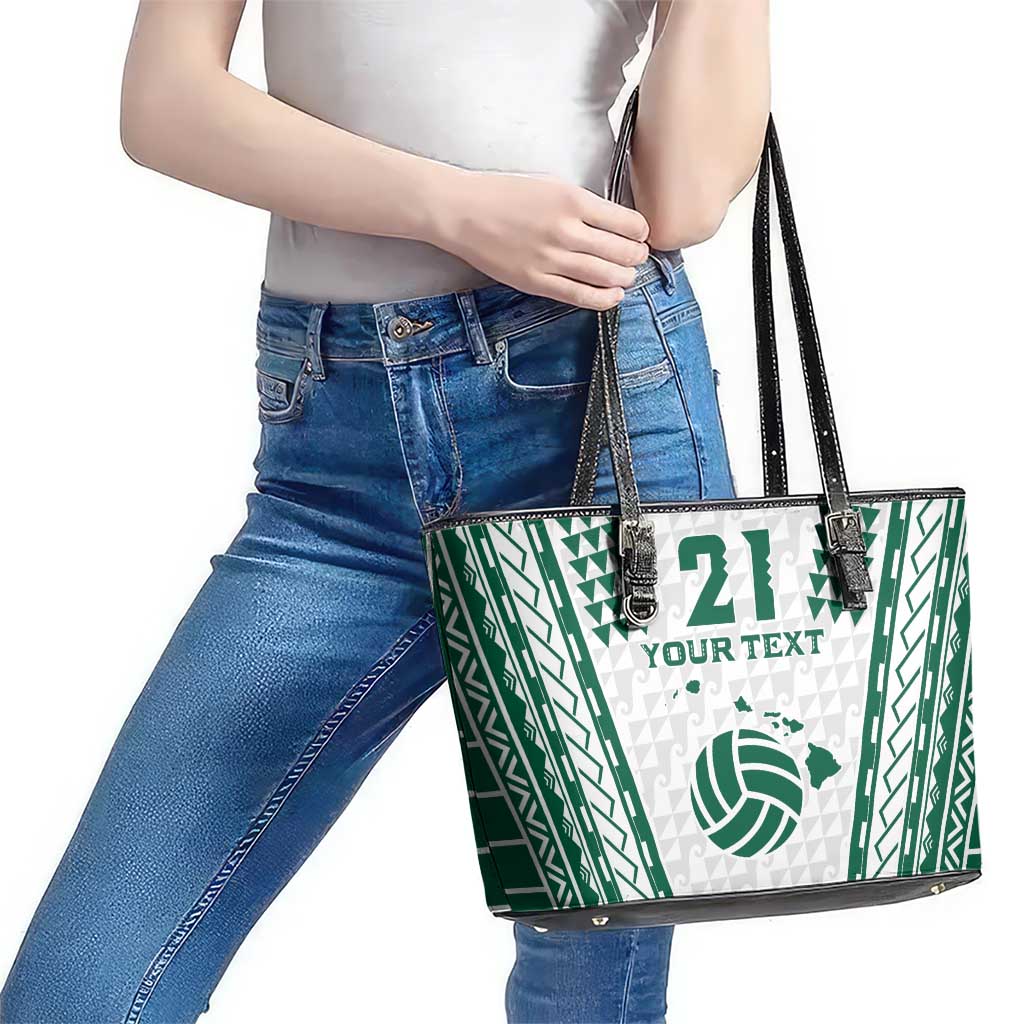 Polynesian Hawaii Volleyball Custom Leather Tote Bag White Kakau with Map Motif LT9 - Polynesian Pride