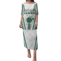 Polynesian Hawaii Volleyball Custom Puletasi White Kakau with Map Motif LT9 Long Dress White - Polynesian Pride