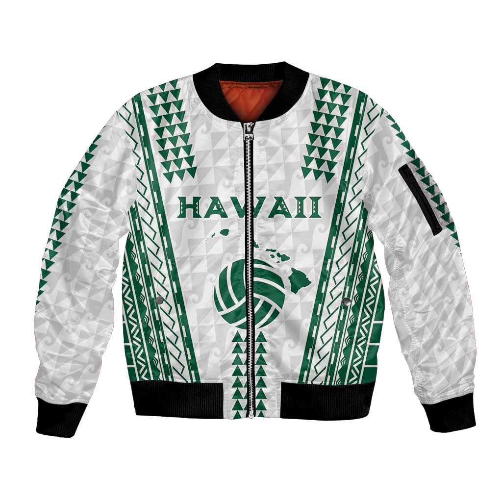 Polynesian Hawaii Volleyball Custom Sleeve Zip Bomber Jacket White Kakau with Map Motif LT9 Unisex White - Polynesian Pride