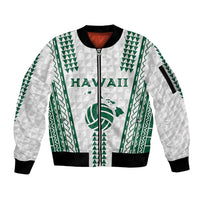 Polynesian Hawaii Volleyball Custom Sleeve Zip Bomber Jacket White Kakau with Map Motif LT9 Unisex White - Polynesian Pride