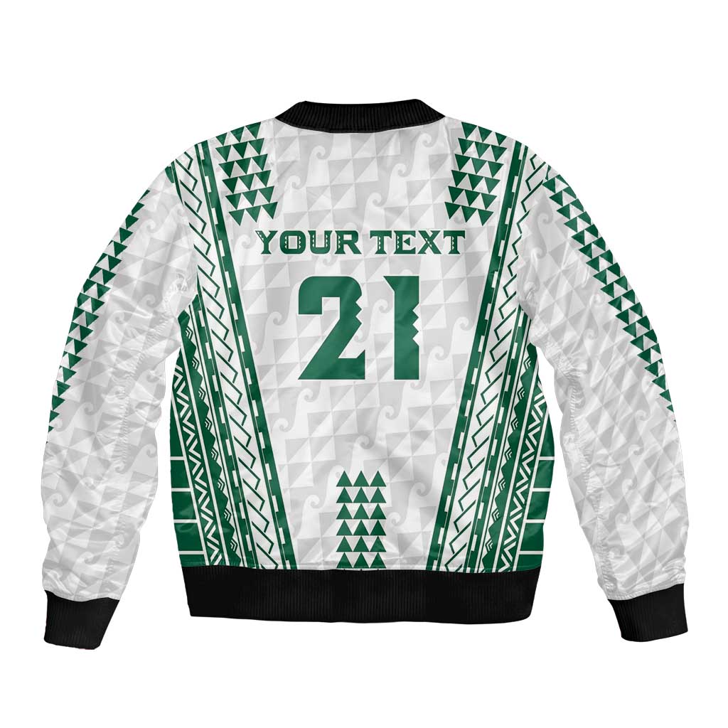 Polynesian Hawaii Volleyball Custom Sleeve Zip Bomber Jacket White Kakau with Map Motif LT9 - Polynesian Pride