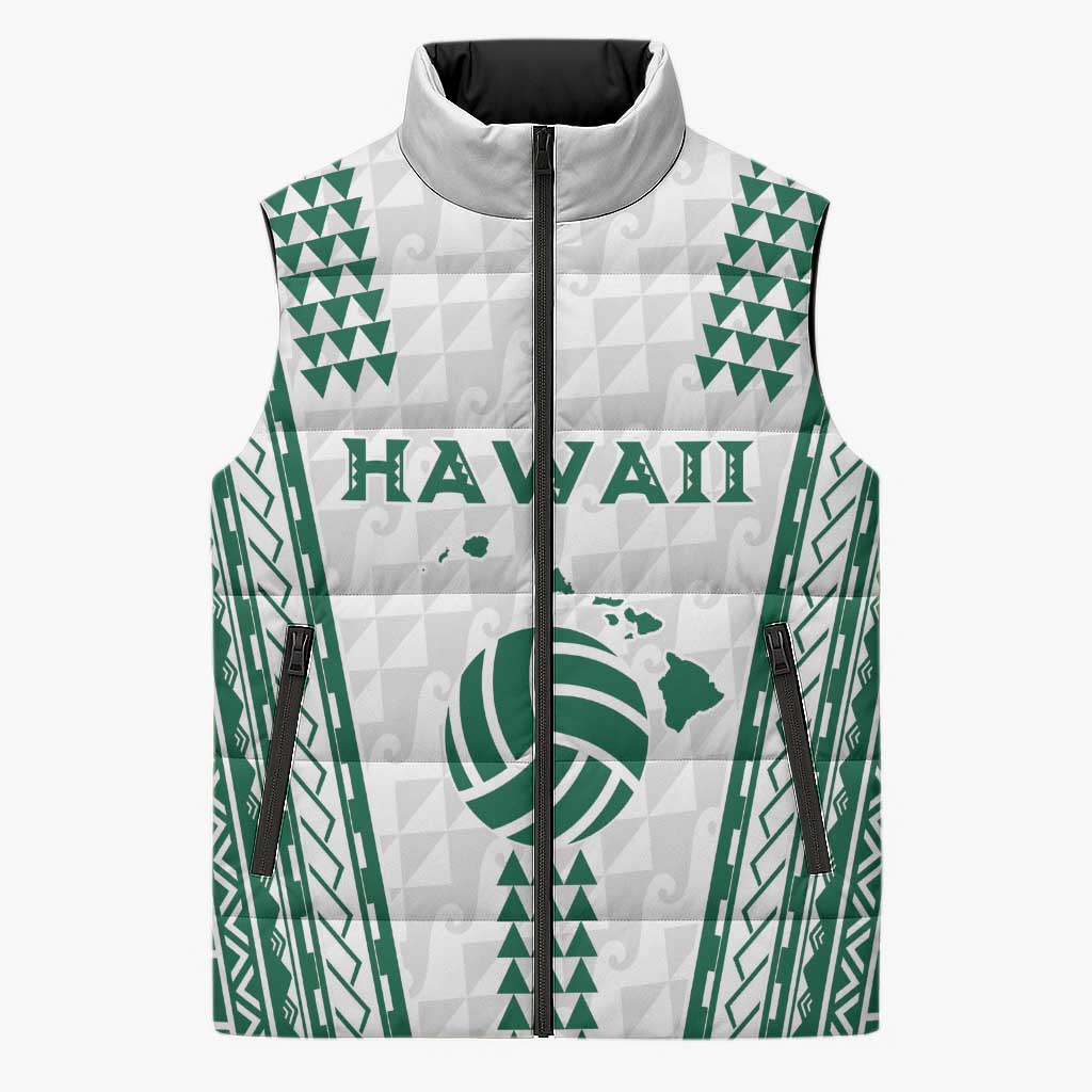 Polynesian Hawaii Volleyball Custom Sleeveless Puffer Jacket White Kakau with Map Motif LT9 Unisex White - Polynesian Pride