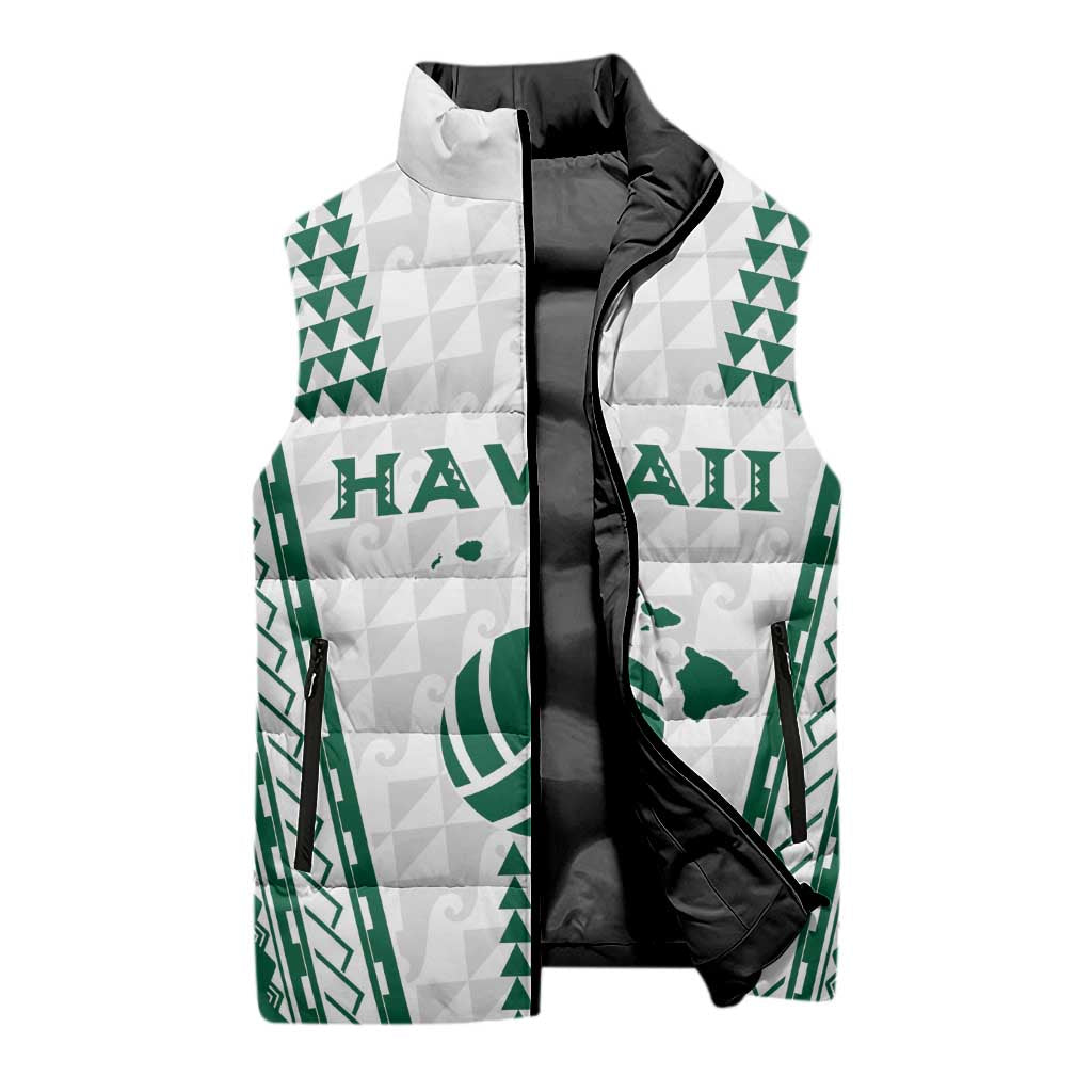Polynesian Hawaii Volleyball Custom Sleeveless Puffer Jacket White Kakau with Map Motif LT9 - Polynesian Pride