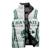 Polynesian Hawaii Volleyball Custom Sleeveless Puffer Jacket White Kakau with Map Motif LT9 - Polynesian Pride