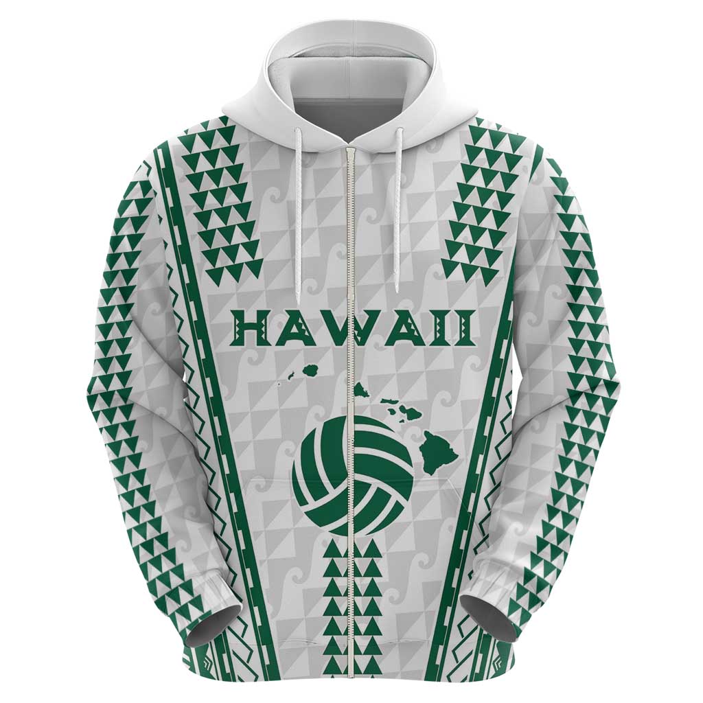 Polynesian Hawaii Volleyball Custom Zip Hoodie White Kakau with Map Motif LT9 - Polynesian Pride