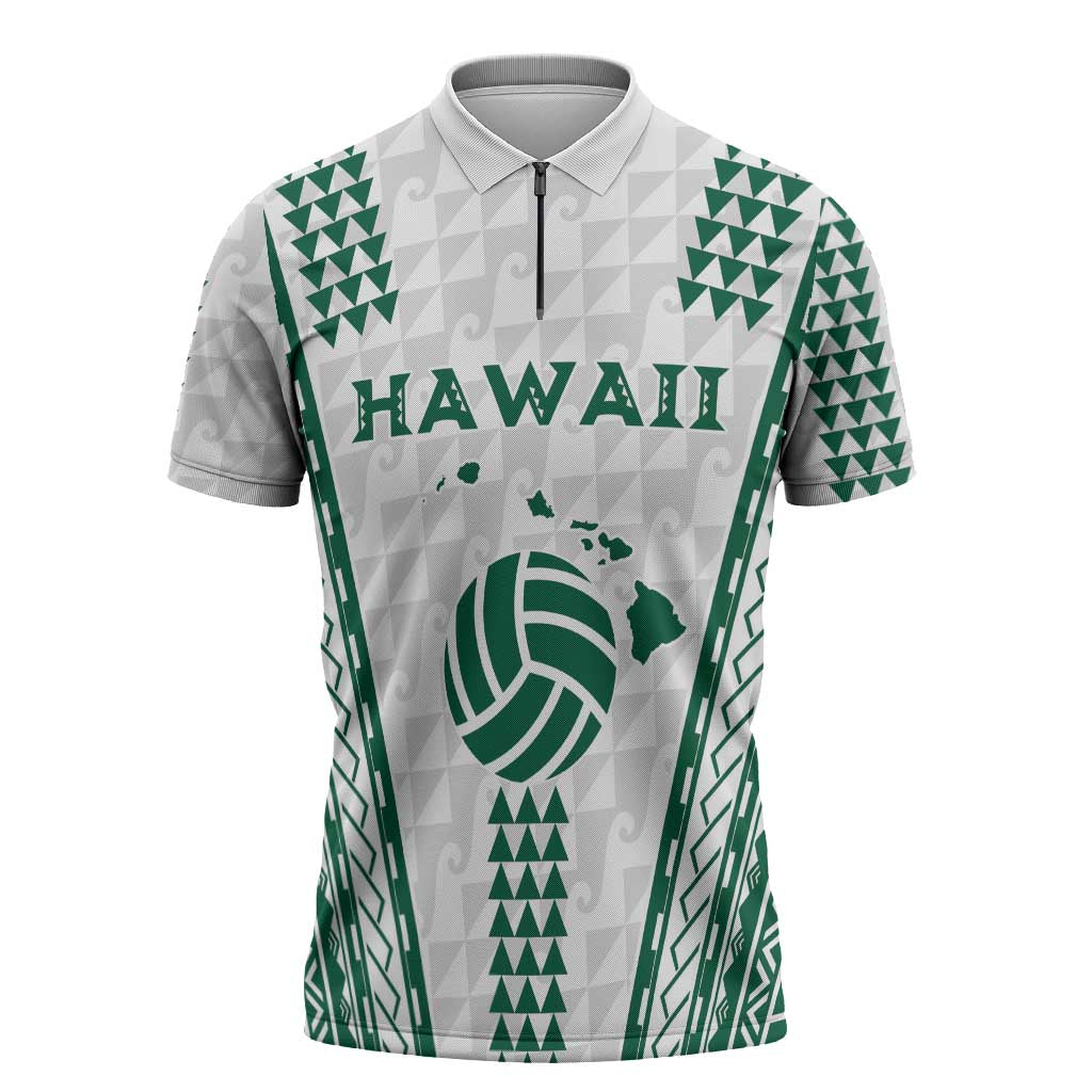 Polynesian Hawaii Volleyball Custom Zipper Polo Shirt White Kakau with Map Motif LT9 White - Polynesian Pride