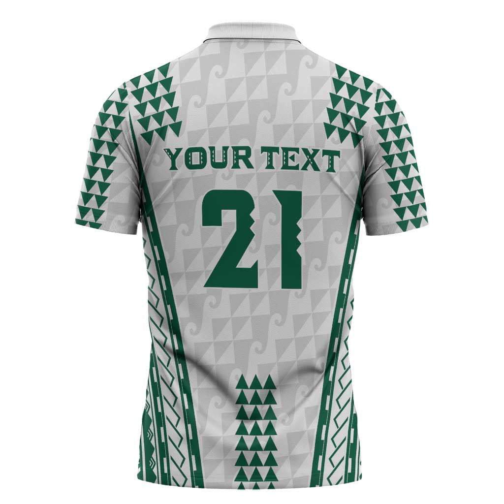 Polynesian Hawaii Volleyball Custom Zipper Polo Shirt White Kakau with Map Motif LT9 - Polynesian Pride