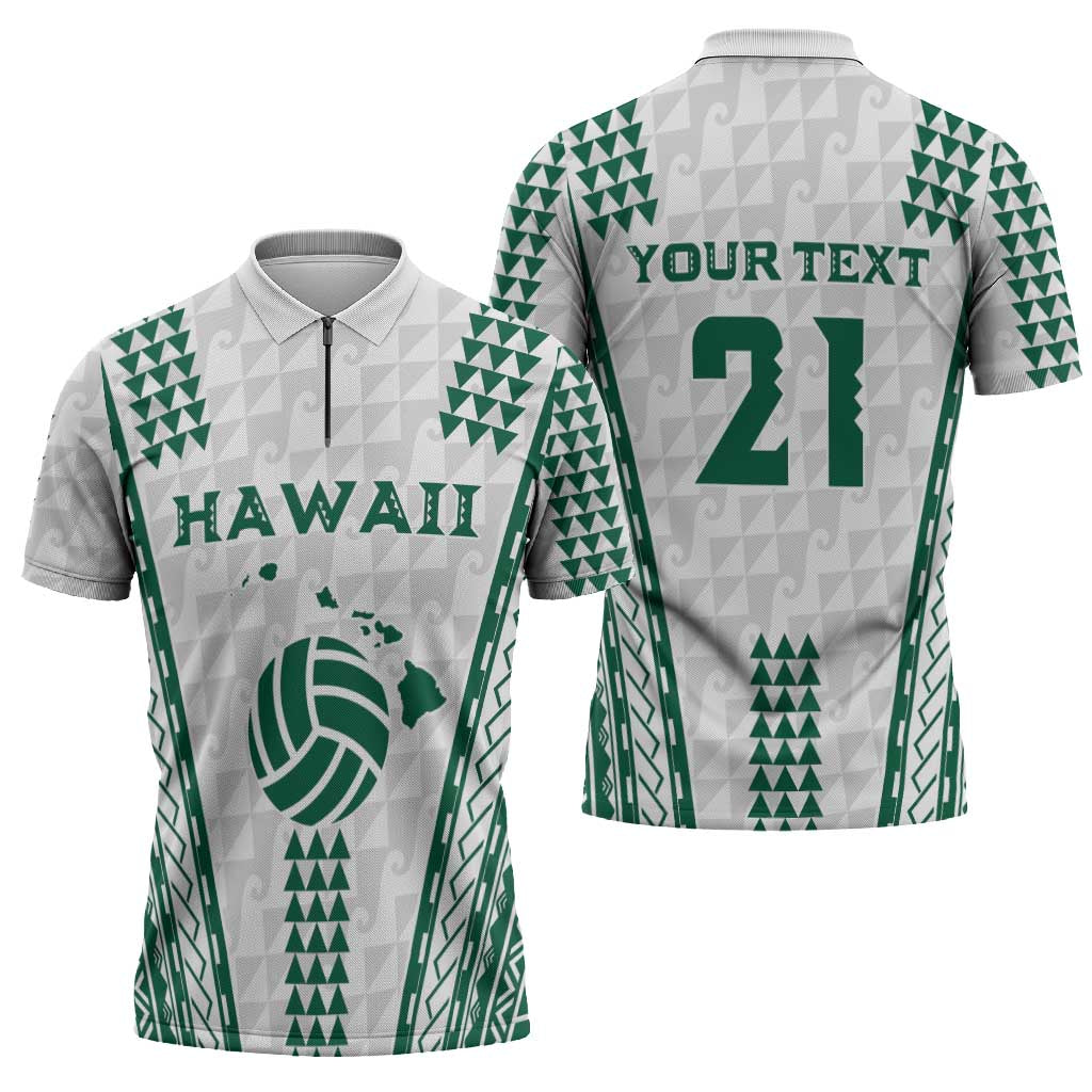 Polynesian Hawaii Volleyball Custom Zipper Polo Shirt White Kakau with Map Motif LT9 - Polynesian Pride