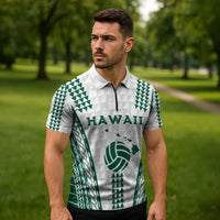 Polynesian Hawaii Volleyball Custom Zipper Polo Shirt White Kakau with Map Motif LT9 - Polynesian Pride
