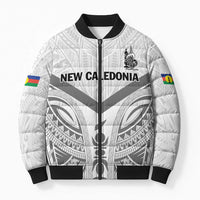 New Caledonia Football Custom Bomber Puffer Jacket Go Champions Les Cagous LT9 Unisex White - Polynesian Pride