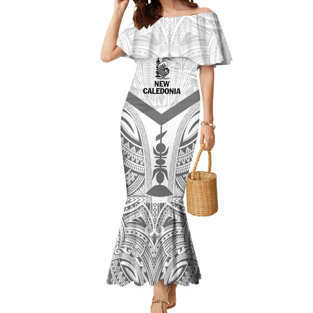 New Caledonia Football Custom Mermaid Dress Go Champions Les Cagous LT9 Women White - Polynesian Pride