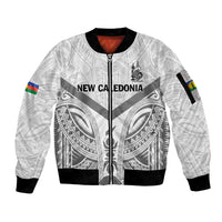 New Caledonia Football Custom Sleeve Zip Bomber Jacket Go Champions Les Cagous LT9 Unisex White - Polynesian Pride