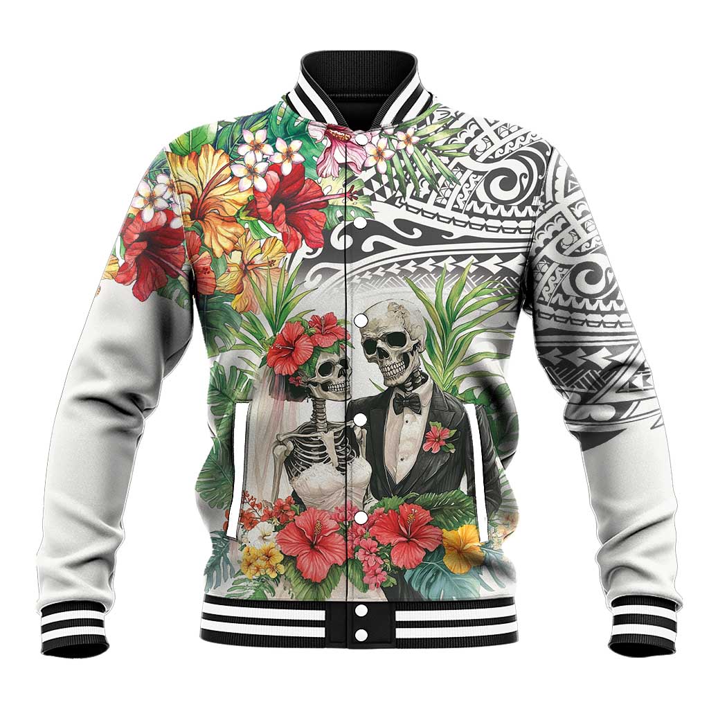 Skeleton Love for Valentines Day Baseball Jacket Polynesian Tribal Love Forever LT9 Unisex White - Polynesian Pride