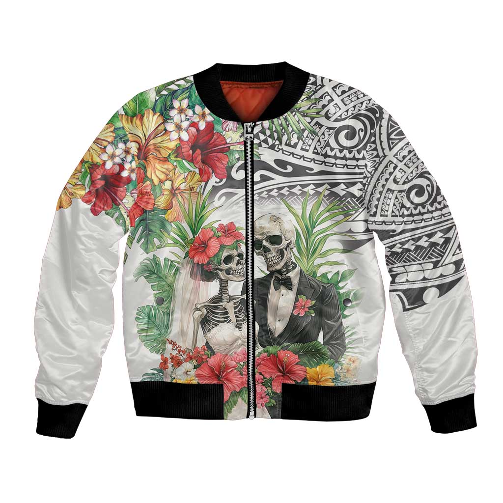 Skeleton Love for Valentines Day Bomber Jacket Polynesian Tribal Love Forever LT9 Unisex White - Polynesian Pride