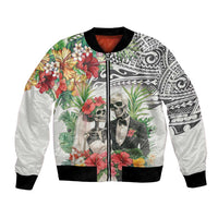 Skeleton Love for Valentines Day Bomber Jacket Polynesian Tribal Love Forever LT9 Unisex White - Polynesian Pride