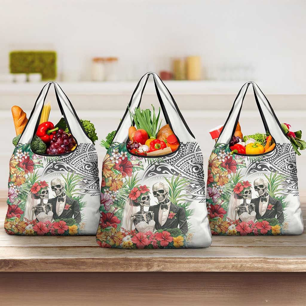 Skeleton Love for Valentines Day Grocery Bag Polynesian Tribal Love Forever LT9 3-pack One Size White - Polynesian Pride