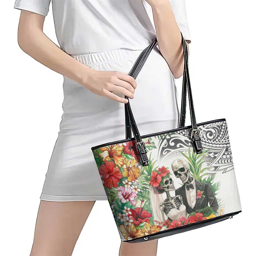 Skeleton Love for Valentines Day Leather Tote Bag Polynesian Tribal Love Forever LT9 - Polynesian Pride