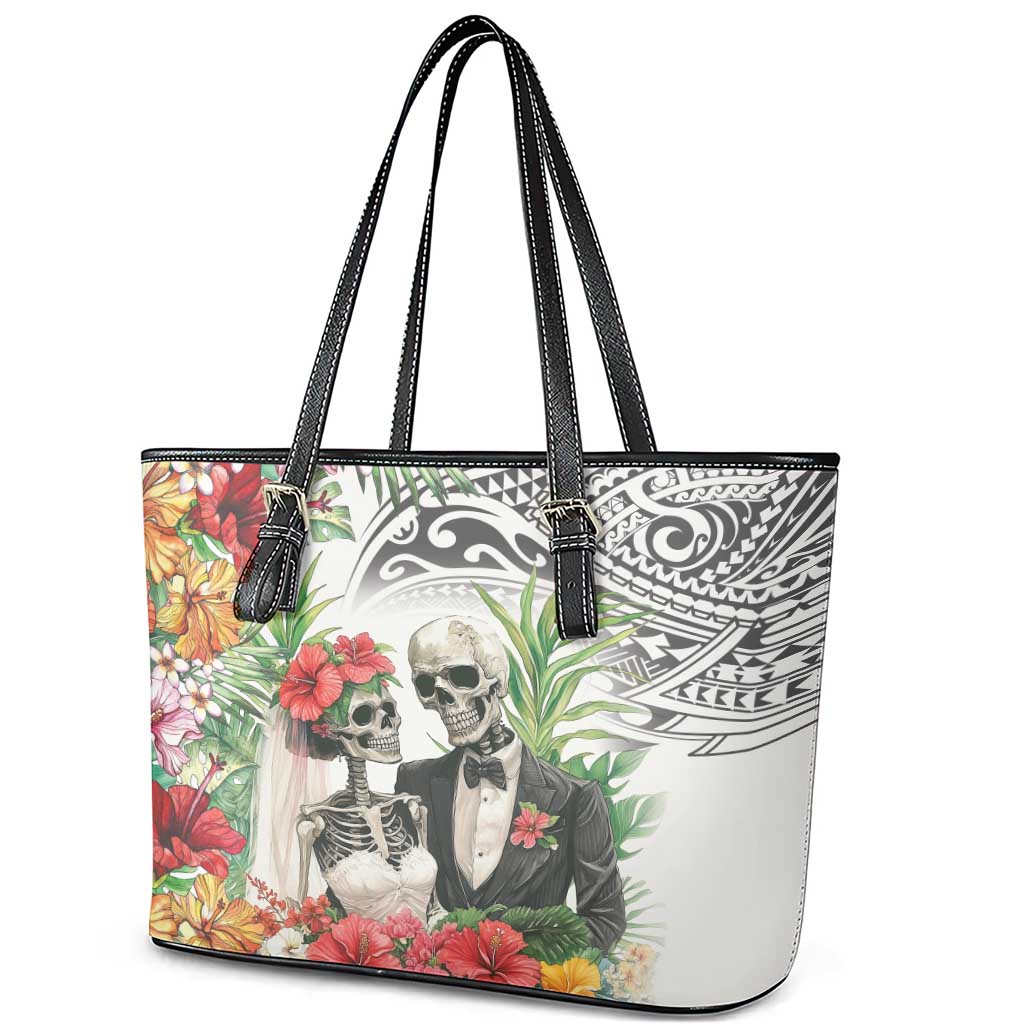 Skeleton Love for Valentines Day Leather Tote Bag Polynesian Tribal Love Forever LT9 - Polynesian Pride