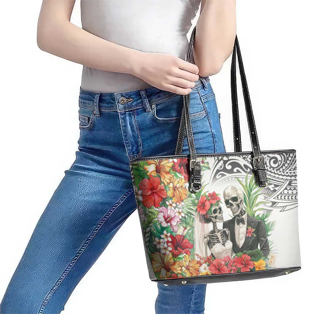 Skeleton Love for Valentines Day Leather Tote Bag Polynesian Tribal Love Forever LT9 - Polynesian Pride