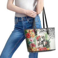 Skeleton Love for Valentines Day Leather Tote Bag Polynesian Tribal Love Forever LT9 - Polynesian Pride