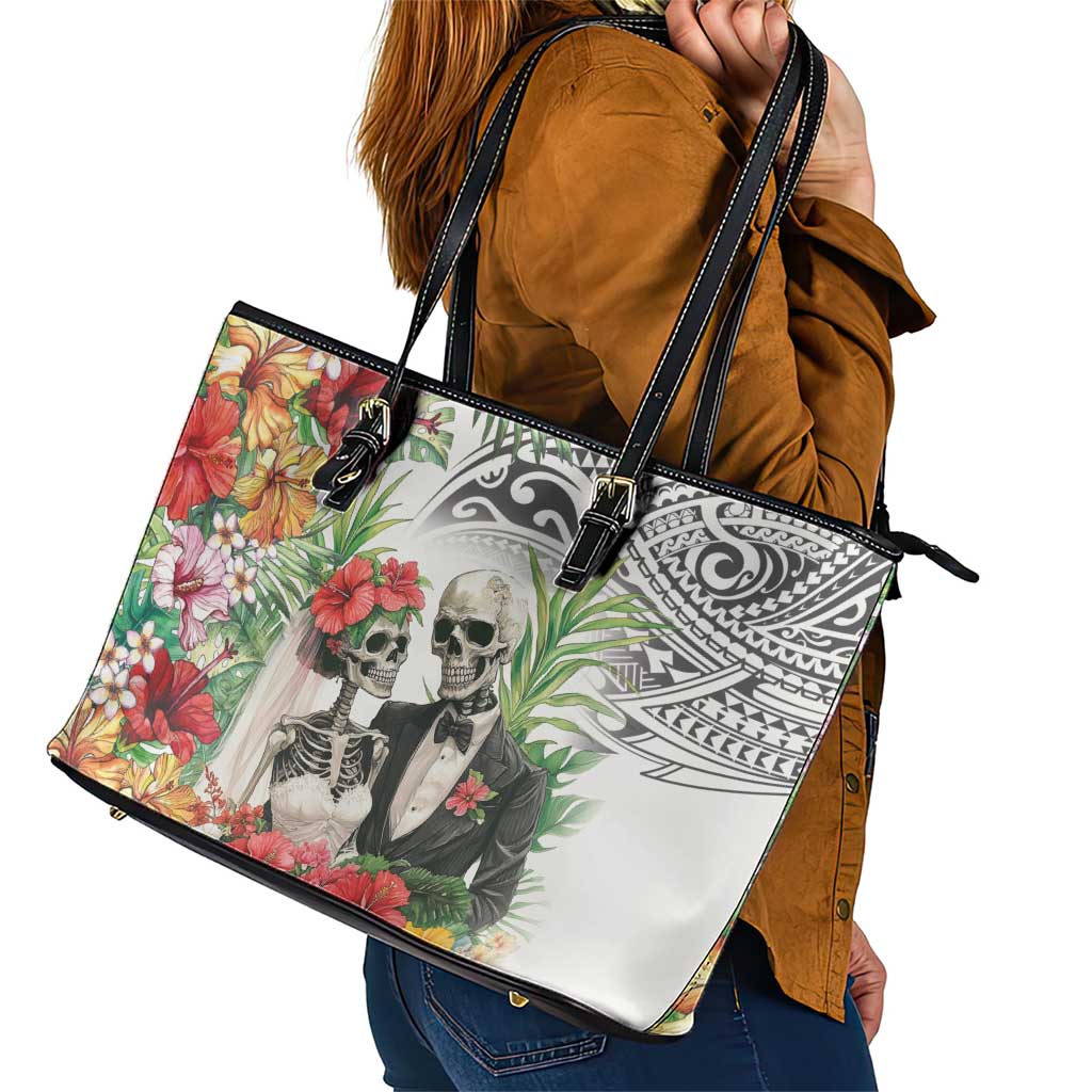 Skeleton Love for Valentines Day Leather Tote Bag Polynesian Tribal Love Forever LT9 - Polynesian Pride