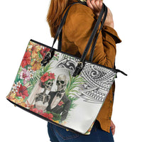 Skeleton Love for Valentines Day Leather Tote Bag Polynesian Tribal Love Forever LT9 - Polynesian Pride