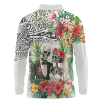 Skeleton Love for Valentines Day Long Sleeve Polo Shirt Polynesian Tribal Love Forever LT9 - Polynesian Pride