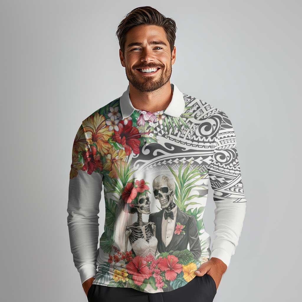 Skeleton Love for Valentines Day Long Sleeve Polo Shirt Polynesian Tribal Love Forever LT9 - Polynesian Pride