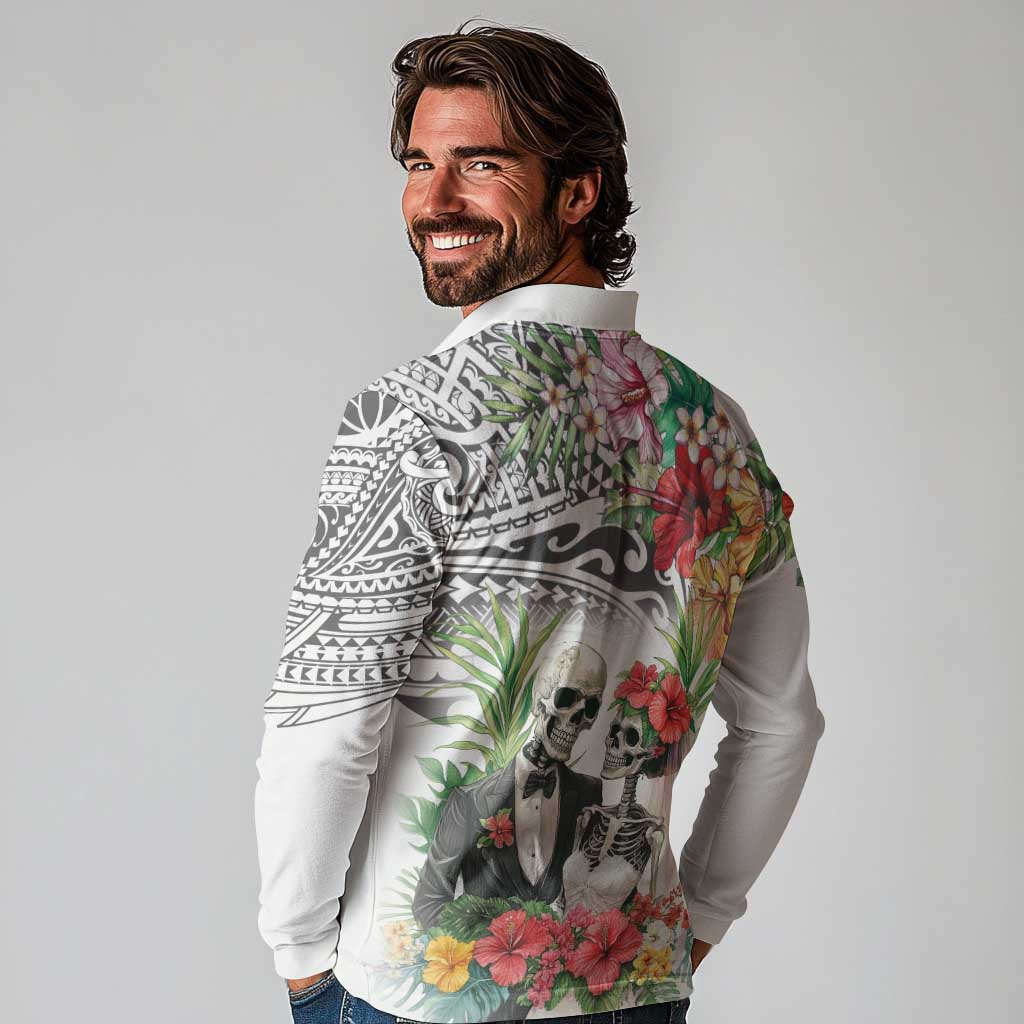 Skeleton Love for Valentines Day Long Sleeve Polo Shirt Polynesian Tribal Love Forever LT9 - Polynesian Pride