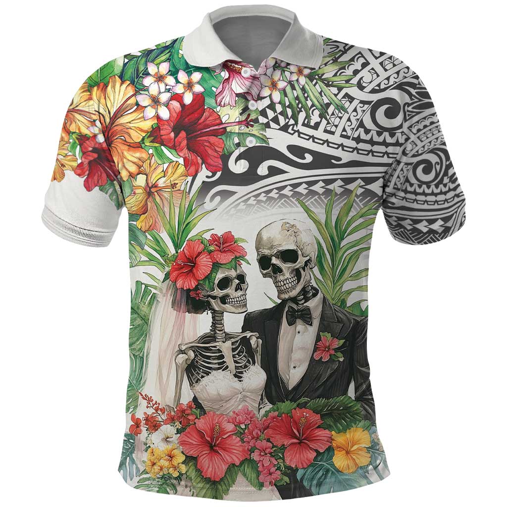 Skeleton Love for Valentines Day Polo Shirt Polynesian Tribal Love Forever LT9 White - Polynesian Pride