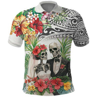 Skeleton Love for Valentines Day Polo Shirt Polynesian Tribal Love Forever LT9 White - Polynesian Pride