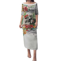 Skeleton Love for Valentines Day Puletasi Polynesian Tribal Love Forever LT9 Long Dress White - Polynesian Pride