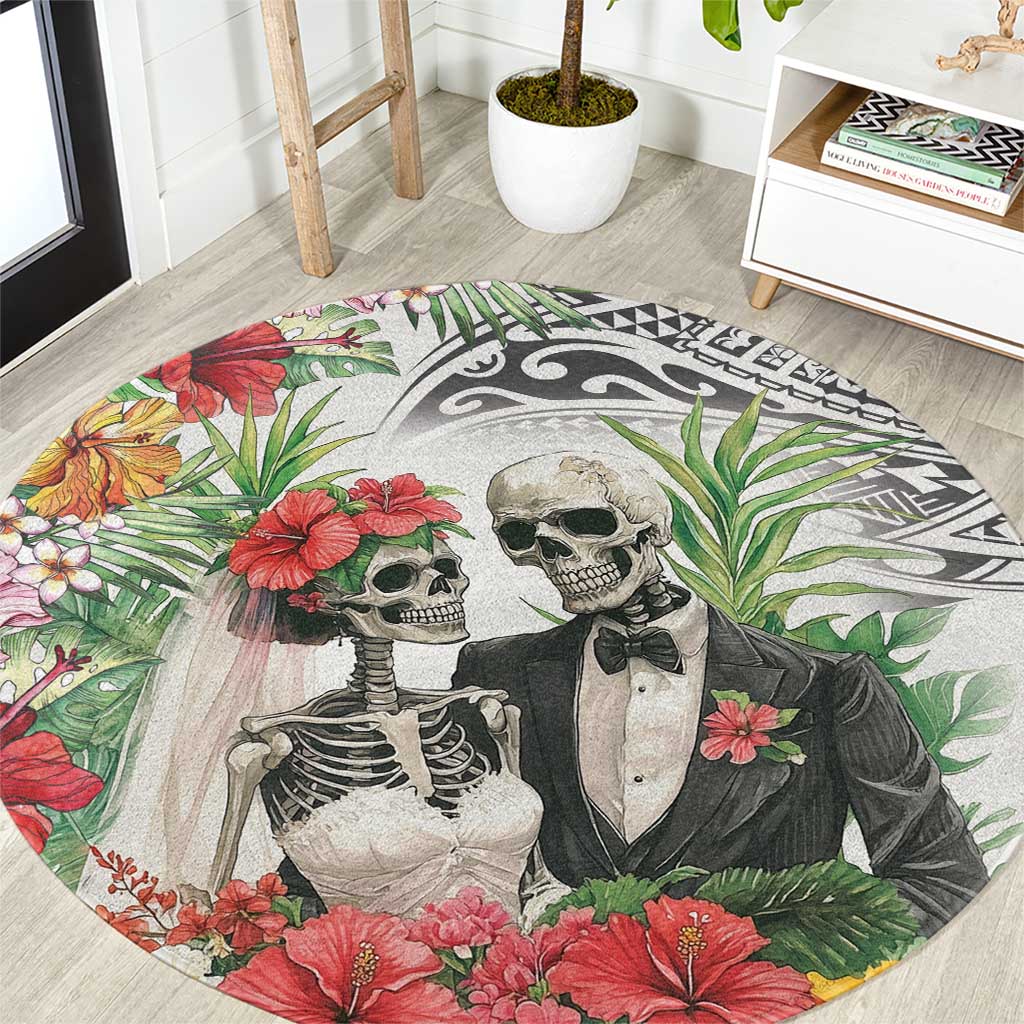 Skeleton Love for Valentines Day Round Carpet Polynesian Tribal Love Forever LT9 White - Polynesian Pride