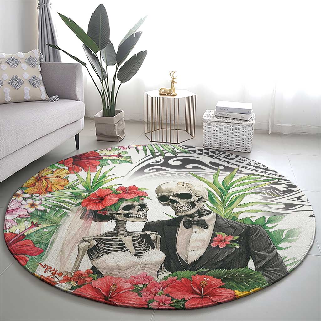 Skeleton Love for Valentines Day Round Carpet Polynesian Tribal Love Forever LT9 - Polynesian Pride