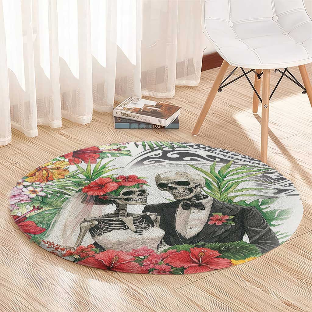 Skeleton Love for Valentines Day Round Carpet Polynesian Tribal Love Forever LT9 - Polynesian Pride