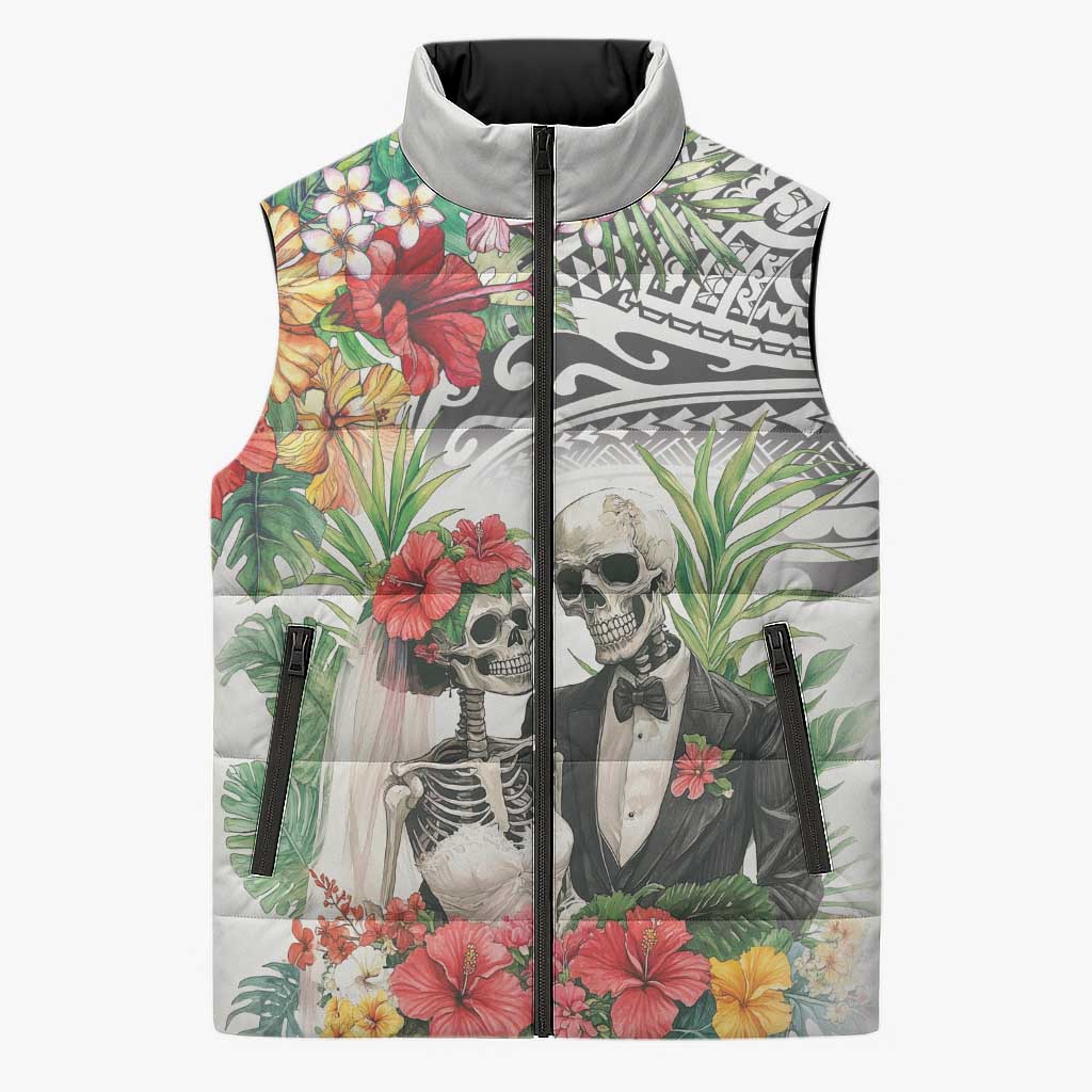 Skeleton Love for Valentines Day Sleeveless Puffer Jacket Polynesian Tribal Love Forever LT9 Unisex White - Polynesian Pride