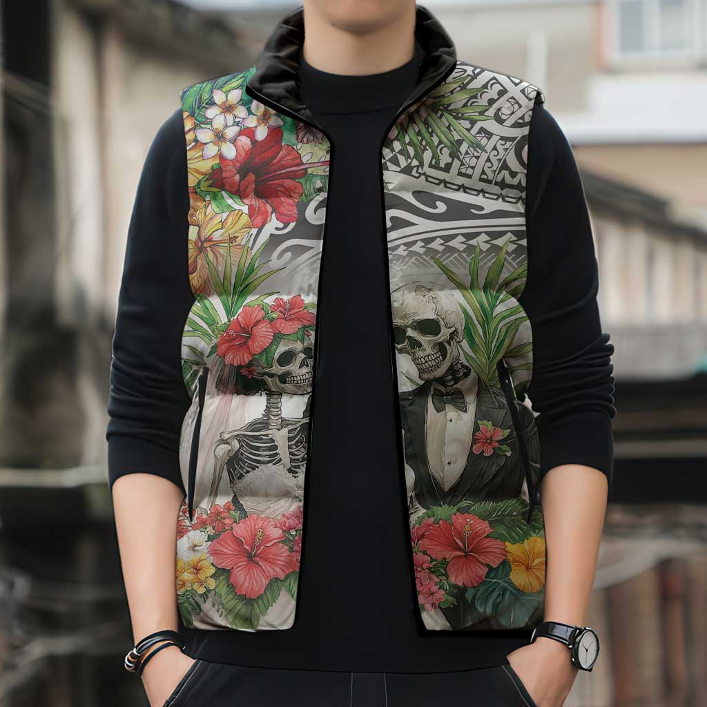 Skeleton Love for Valentines Day Sleeveless Puffer Jacket Polynesian Tribal Love Forever LT9 - Polynesian Pride