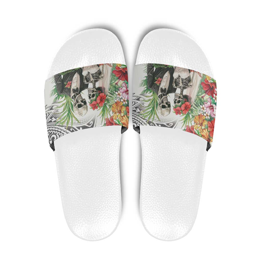 Skeleton Love for Valentines Day Slide Sandals Polynesian Tribal Love Forever LT9 White - Polynesian Pride