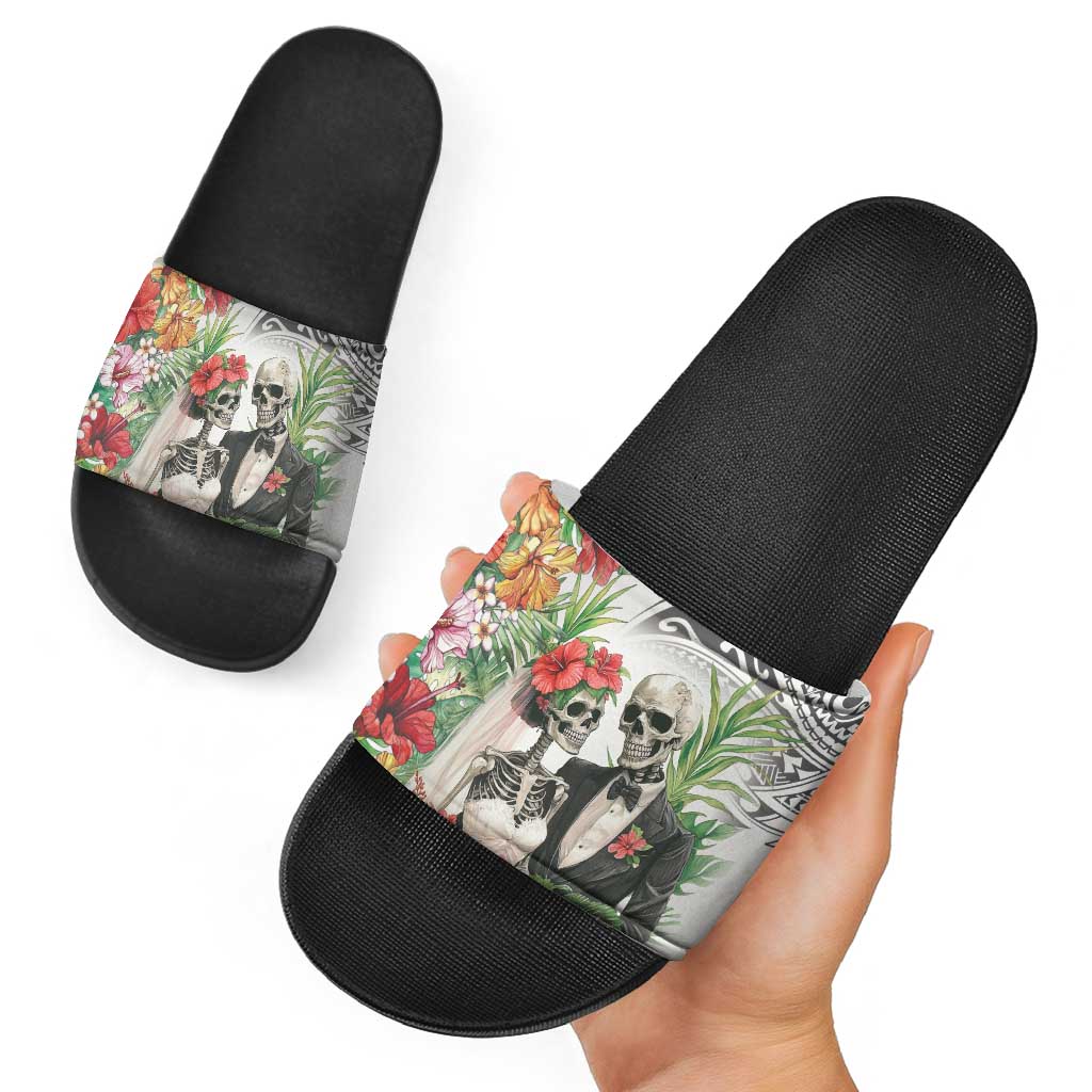 Skeleton Love for Valentines Day Slide Sandals Polynesian Tribal Love Forever LT9 - Polynesian Pride