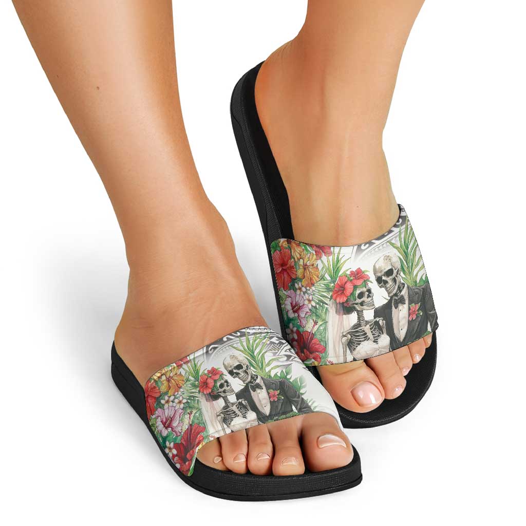 Skeleton Love for Valentines Day Slide Sandals Polynesian Tribal Love Forever LT9 - Polynesian Pride